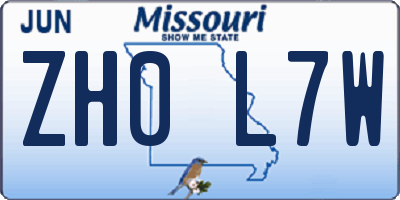 MO license plate ZH0L7W