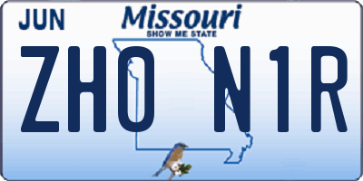 MO license plate ZH0N1R