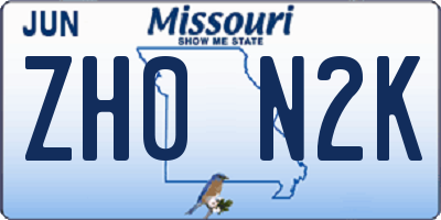 MO license plate ZH0N2K