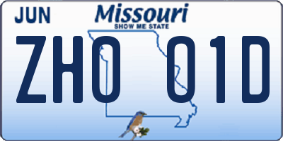 MO license plate ZH0O1D