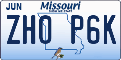 MO license plate ZH0P6K