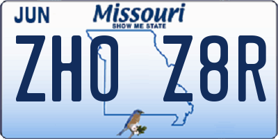 MO license plate ZH0Z8R