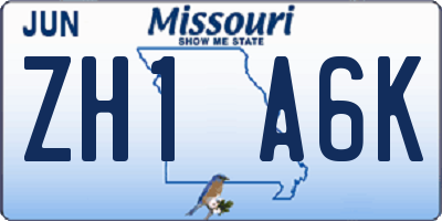 MO license plate ZH1A6K
