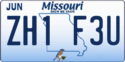 MO license plate ZH1F3U