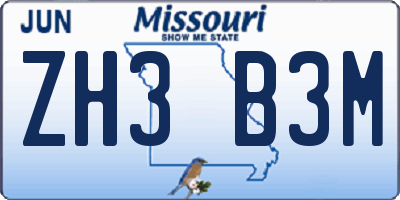 MO license plate ZH3B3M