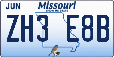 MO license plate ZH3E8B