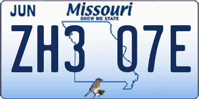 MO license plate ZH3O7E
