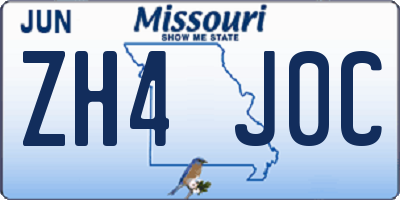 MO license plate ZH4J0C