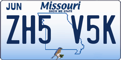 MO license plate ZH5V5K