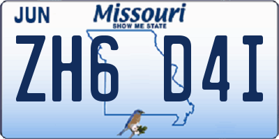 MO license plate ZH6D4I