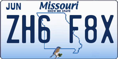 MO license plate ZH6F8X