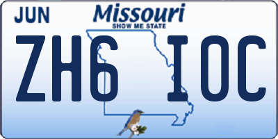 MO license plate ZH6I0C
