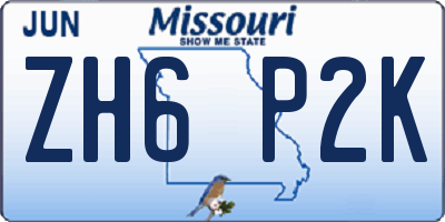 MO license plate ZH6P2K
