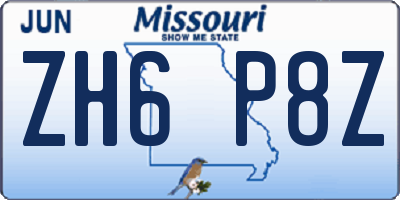 MO license plate ZH6P8Z