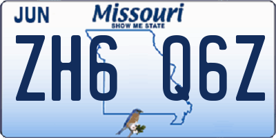 MO license plate ZH6Q6Z