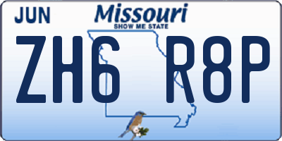 MO license plate ZH6R8P