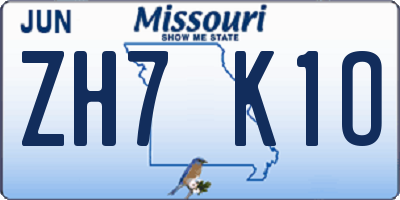 MO license plate ZH7K1O