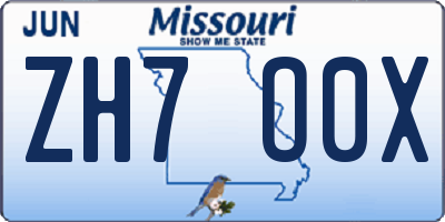 MO license plate ZH7O0X