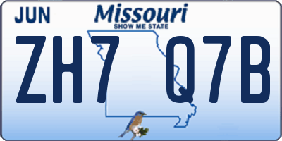 MO license plate ZH7Q7B