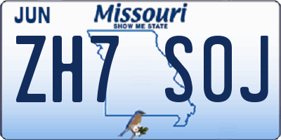 MO license plate ZH7S0J