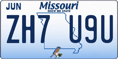 MO license plate ZH7U9U