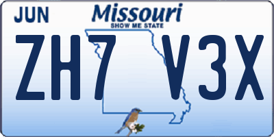MO license plate ZH7V3X