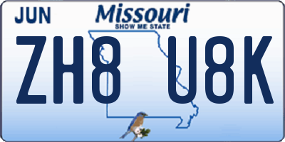 MO license plate ZH8U8K