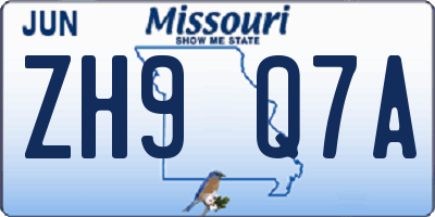 MO license plate ZH9Q7A