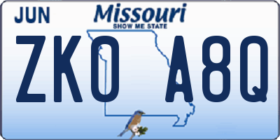 MO license plate ZK0A8Q