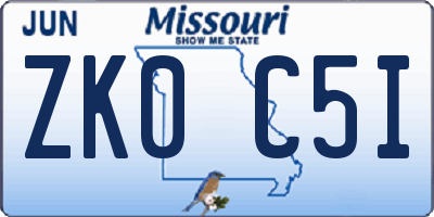 MO license plate ZK0C5I