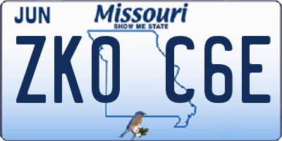 MO license plate ZK0C6E