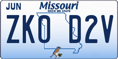 MO license plate ZK0D2V