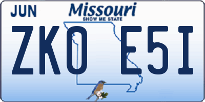 MO license plate ZK0E5I