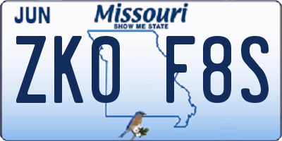 MO license plate ZK0F8S