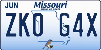 MO license plate ZK0G4X