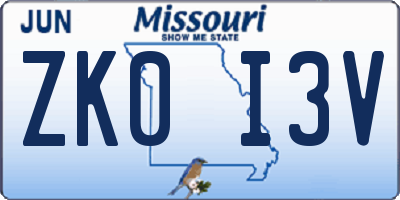 MO license plate ZK0I3V