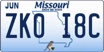 MO license plate ZK0I8C