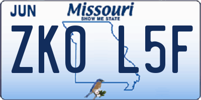 MO license plate ZK0L5F