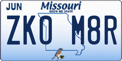 MO license plate ZK0M8R