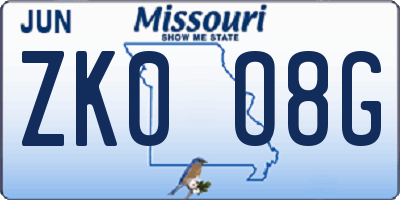 MO license plate ZK0O8G