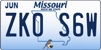 MO license plate ZK0S6W