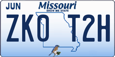 MO license plate ZK0T2H