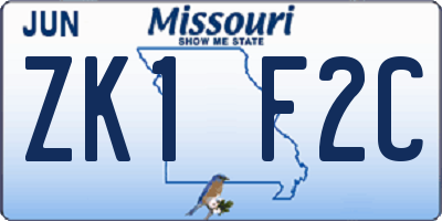 MO license plate ZK1F2C