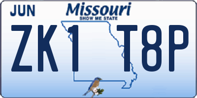 MO license plate ZK1T8P