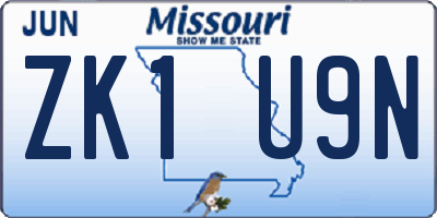 MO license plate ZK1U9N