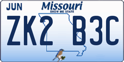 MO license plate ZK2B3C
