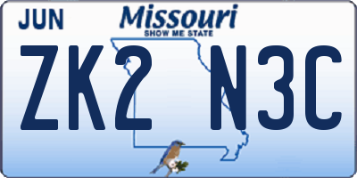 MO license plate ZK2N3C