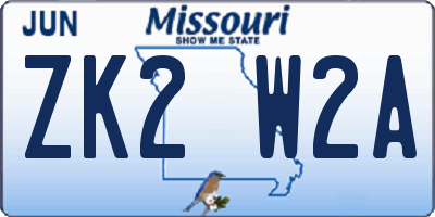 MO license plate ZK2W2A