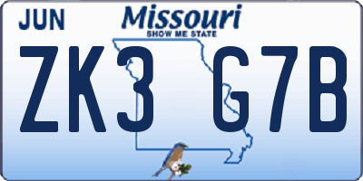 MO license plate ZK3G7B