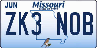 MO license plate ZK3N0B